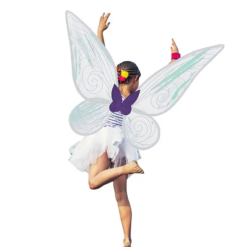 

2 Fairy Wings For Kids White Green Pink Purple Butterfly Dress-Up Wings Set Fairy Costume Accessories Sparkling Fairy Wings