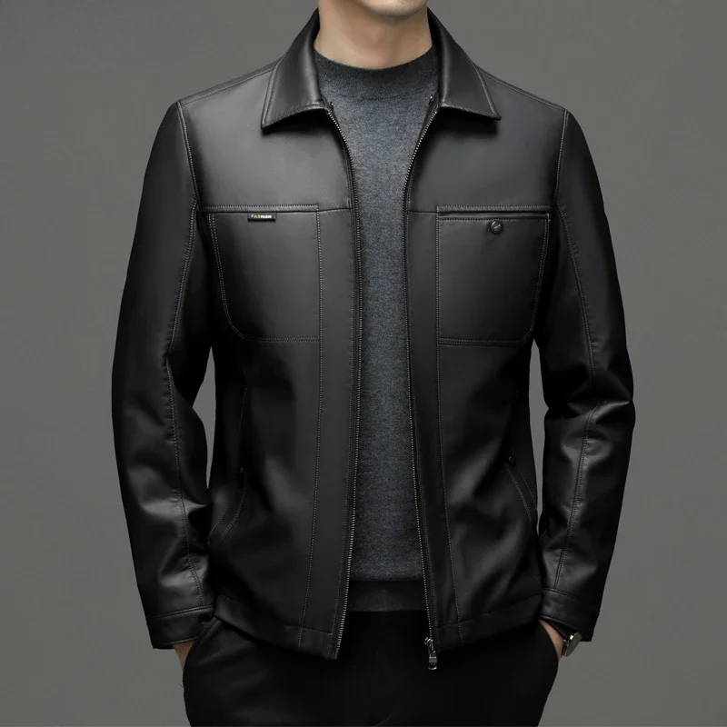 Куртка мужская из натуральной кожи свободный пуховик деловой Повседневный стиль