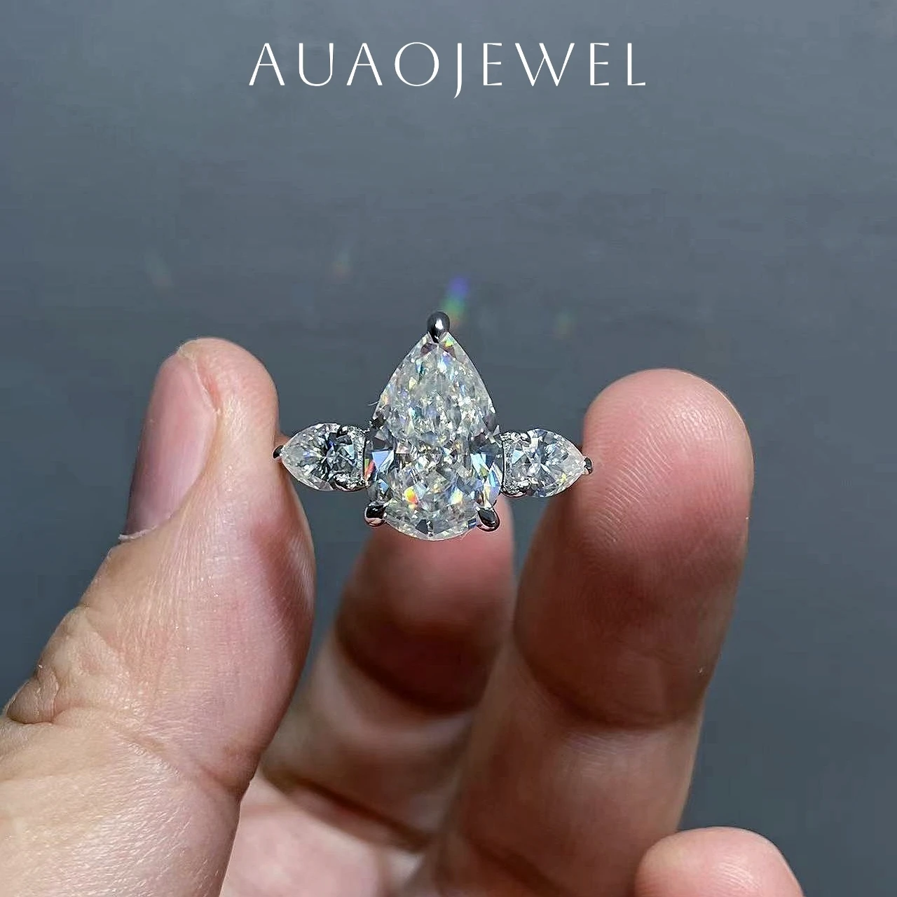 AUAOJEWEL 4-каратные кольца из стерлингового серебра 925 пробы с муассанитом для женщин