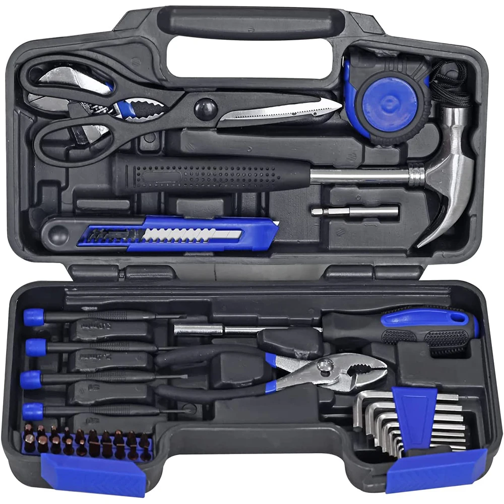 

40-Piece General Household Tool Set Home Repair Hand Tool Kit Plastic Toolbox Storage Case Wall Plate