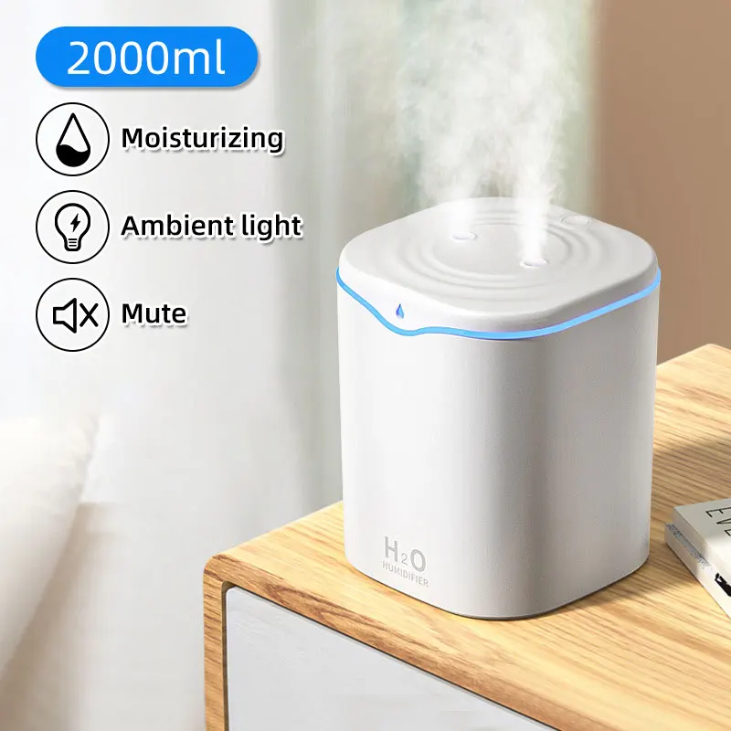 

2L USB Air Humidifier Double Nozzle LED Lamp Essential Oil Aromatherapy Diffuser Ultrasonic Home Office Aromatherapy Diffuser