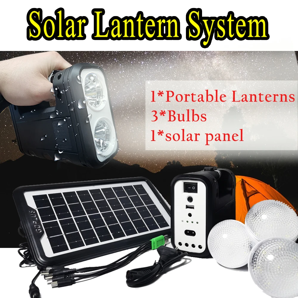 

Solar Lantern System Outdoor Solar Panel Kit with Bulb Rechargeable Portable Bulb Power Bank Set Solar Battery Charger for Phone