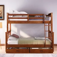 Home Modern Wooden Bedroom Furniture Beds Frames Bases Twin-Over-Full Bunk Bed With Ladders And Two Storage Drawers Walnut