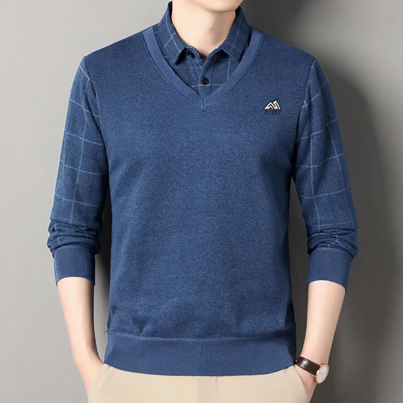 Мужская повседневная верхняя одежда двойные рубашки свитера Новые осенне-зимние