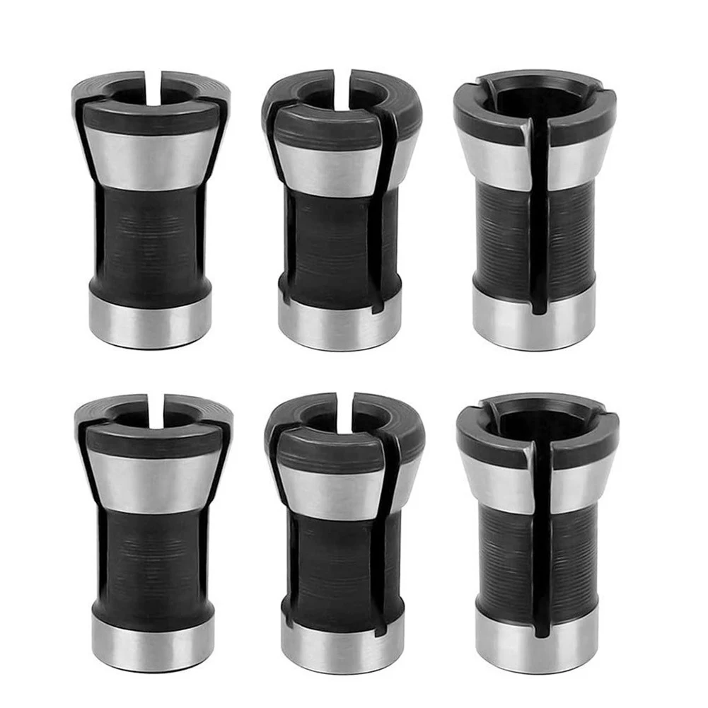 6pcs Trimmer Collet Chuck Router Bit Collet Chuck Adapter Engraving Trimming Machine Router Collet Tool Holder 6/6.35/8mm