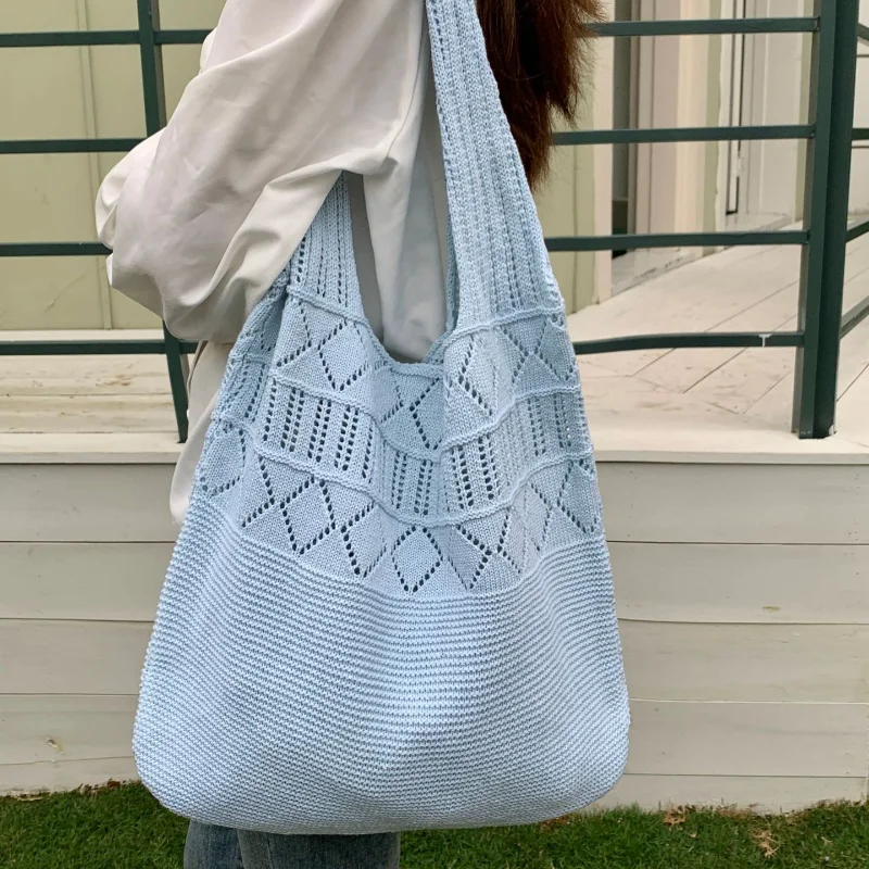 

Casual Hollow Woven Women Shopping Bag Designer Knitting Handbags Large Capacity Tote Summer Beach Bag Shopper Side Bag Tote