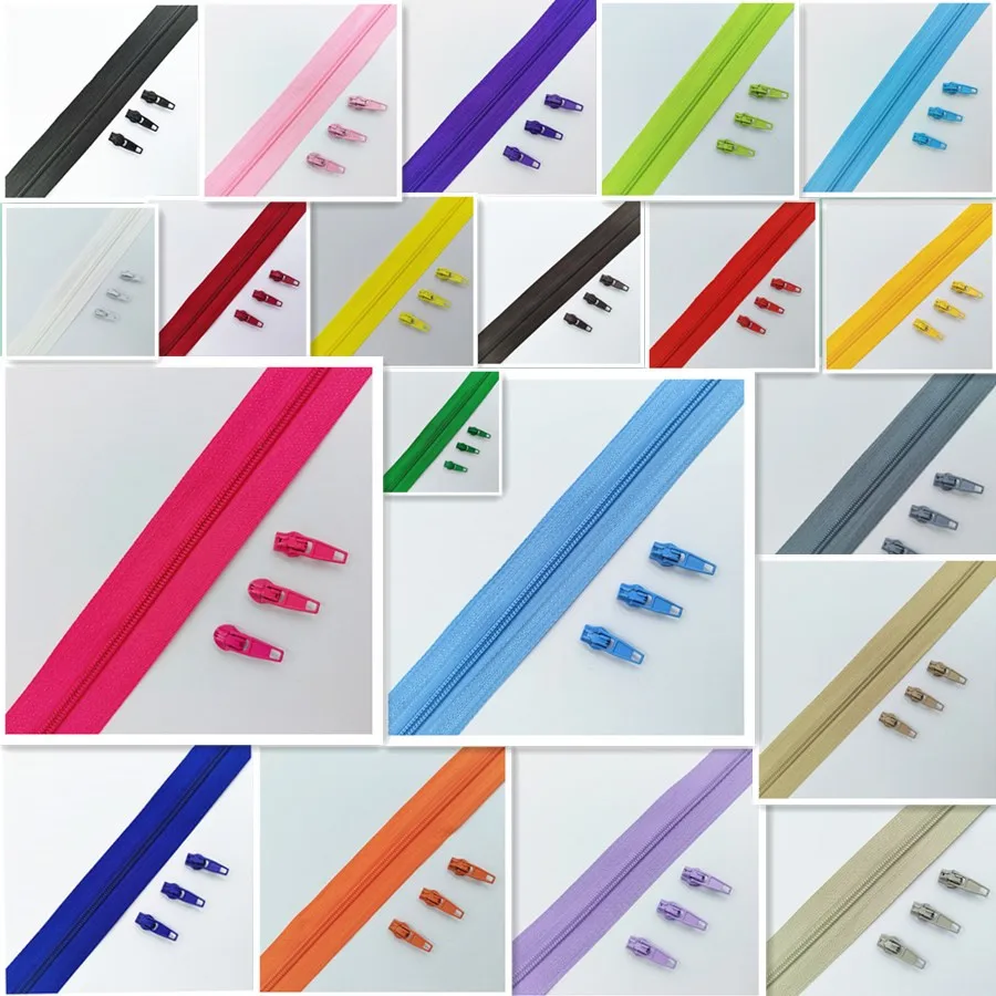 3# 2 Meters 20 Colors Nylon Coil Zippers with 4 pcs Auto lock Zipper Slider - Supplies for Tailor Sewing Crafts  Дом и