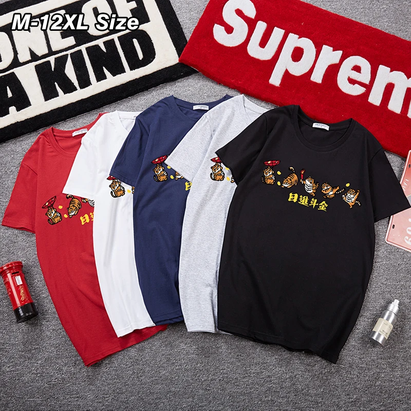 

2022 Summer Men's Cotton Short Sleeve T-Shirt Plus Size 9XL 10XL 12XL Comfortable Soft Print Tee Loose Casual Elasticity Top