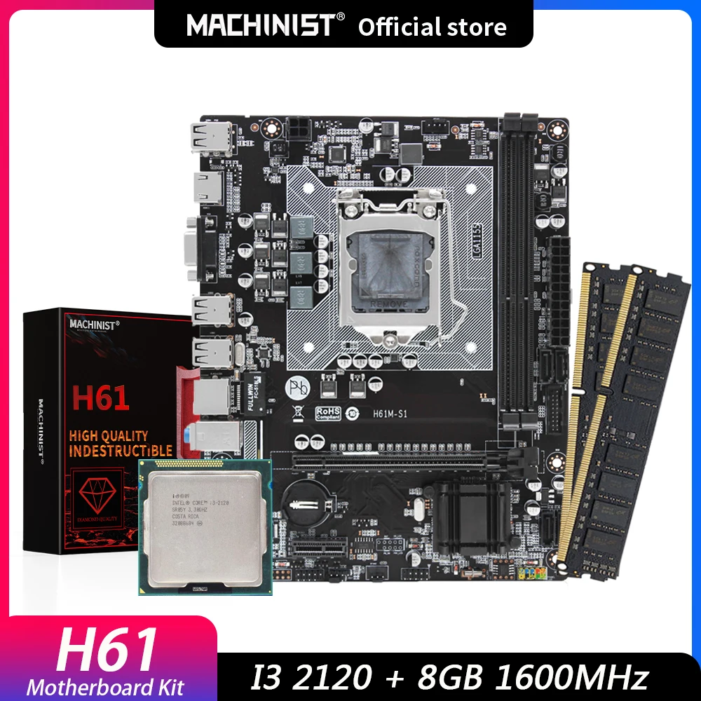 

Machinist H61 Motherboard Set Kit With Intel i3 2120 LGA 1155 CPU 8G(2*4g)1600MHz DDR3 ram Memory H61m- S1