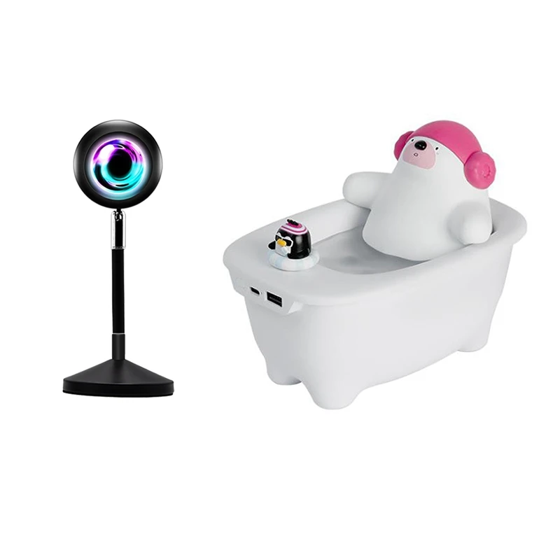 

Sunset Lamp Projector Rainbow Projection Lamp & 550Ml Air Humidifier USB Bear Shaped Essential Oil Aroma Diffuser