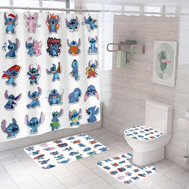 

Disney Shower Curtain Curtain Floor Mat Non-Slip Waterproof Stitch Star Baby Polyester Bathroom Shower Curtain Set