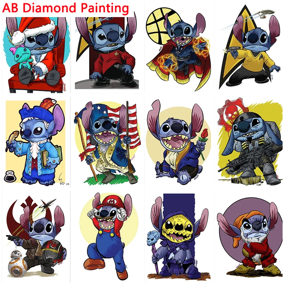 

AB диснеевские мультфильмы 5D алмазная живопись Лило и Ститч круглые бриллиантовые Мозаики DIY зимний домашний декор