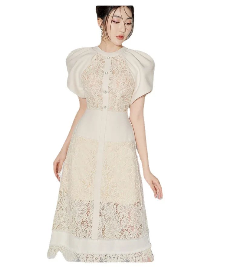 

Fashion Lace Stitching Commuter Dress