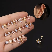 3pcs piercing conch cartilage stud earrings stainless steel geometric hoop zircon punk ear bone nail helix wholesale jewelry 20g