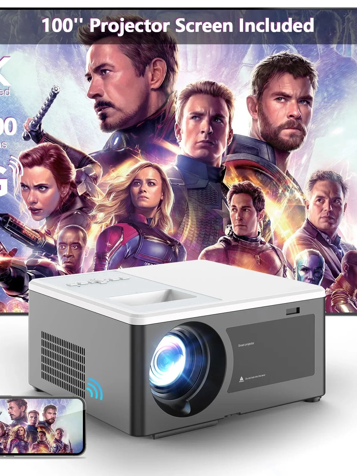 Умный ЖК-видеопроектор 1080P Android 9 Wi-Fi Bluetooth