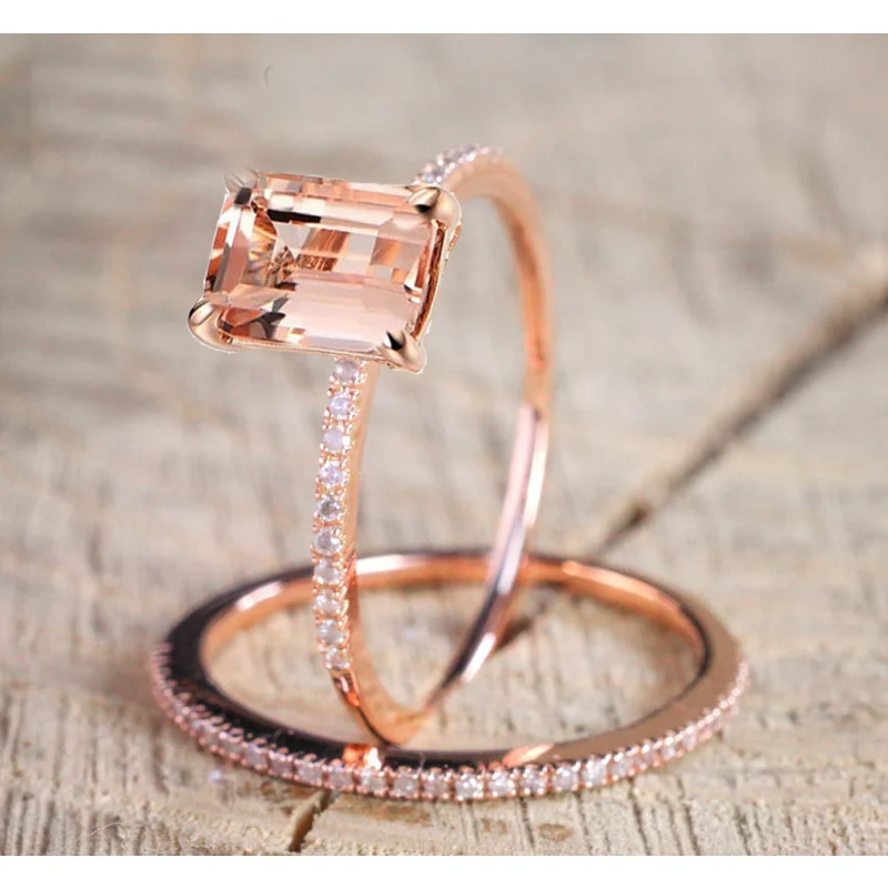 

Hot sale European and American rose gold plated diamond engagement ladies two-piece set micro-set zircon bar ring