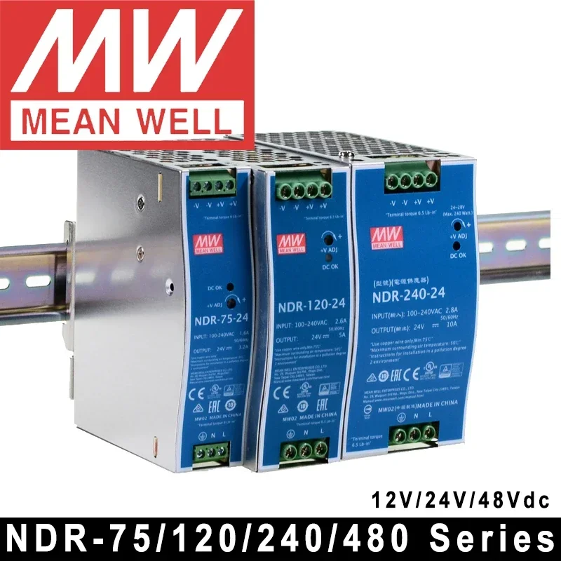 Mean Well NDR-75/серия 120/240/480 Meanwell 12 в 24 48 В постоянного тока Промышленный источник