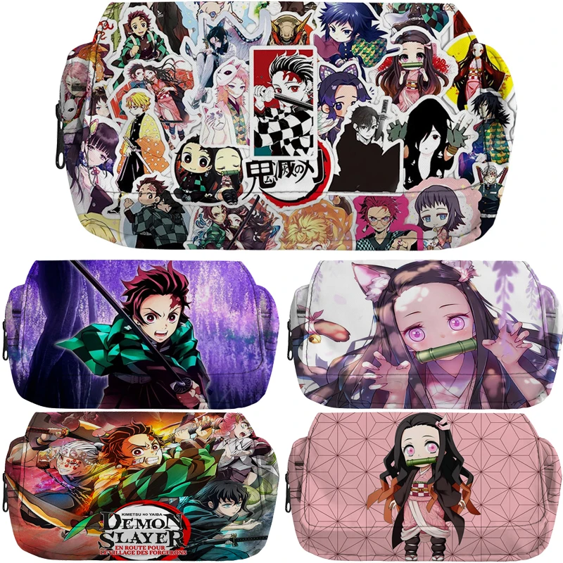

Косметички для женщин с аниме, рассекающий демонов, в стиле Харадзюку, комикс, на молнии, сумка для карандашей Kimetsu No Yaiba, женская косметичка для детей