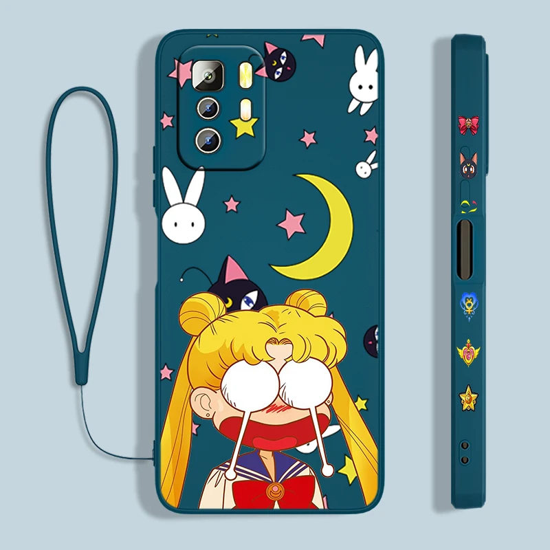 anime hot girl sailor moon for xiaomi redmi note 11 11s 10 10s 9 9s 9t 8 8t 7 5 pro 4g 5g liquid left rope phone case cover capa free global shipping