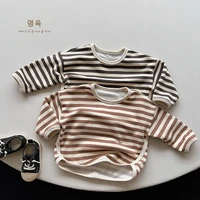 2022 autumn new kid striped long sleeves t shirt girl infant cotton fashion bottoming shirt boy toddler loose all match tees
