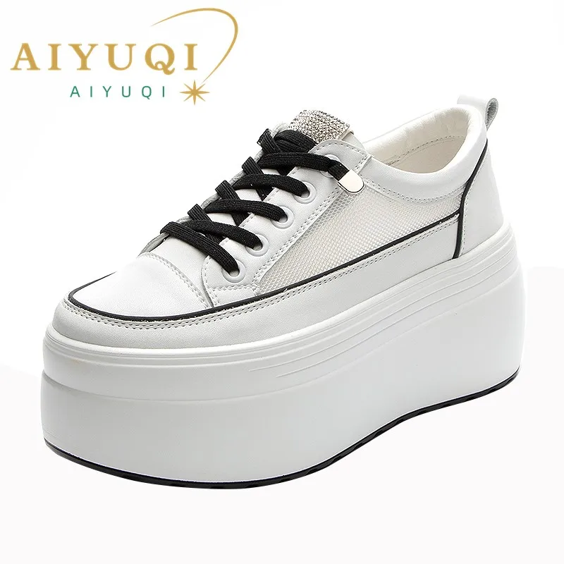 

AIYUQI Sneakers Women 2023 New Mesh Breathable Women Summer Shoes Thick-soled Lace-up Fashion White Shoes Women