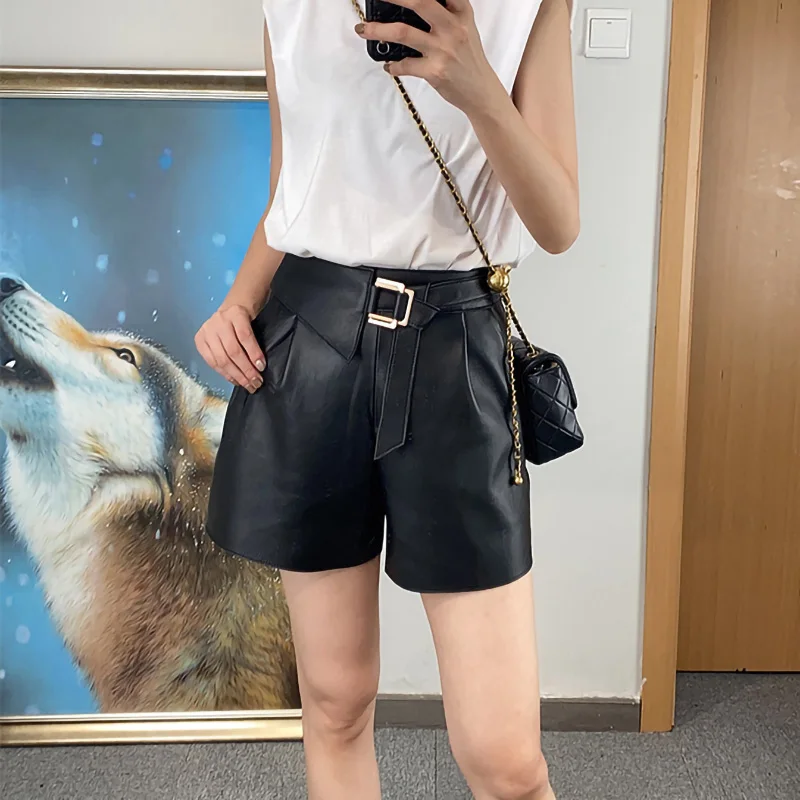 Женская короткая юбка из натуральной кожи с металлической пряжкой и поясом y2k