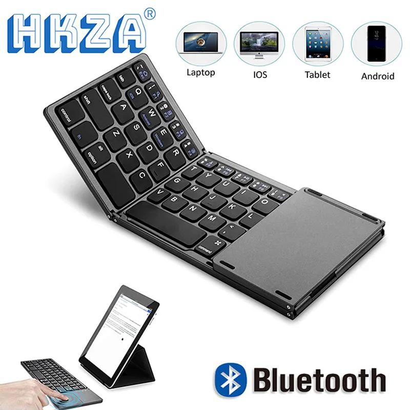 Russian/Spanish/English Mini Folding Keyboard Wireless Bluetooth Keyboard with Touchpad for Windows, Android, IOS13 Tablet Phone