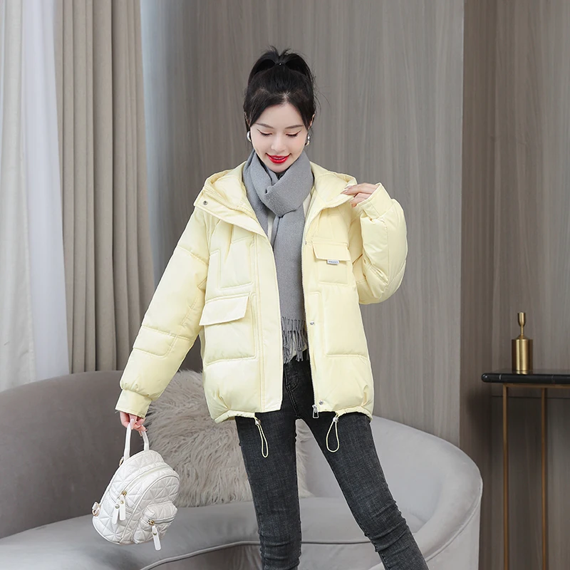 2023 Winter Jacket women Short Womens Parkas Thicken Outerwear loose hooded Coats Zipper Female Slim Cotton padded basic tops