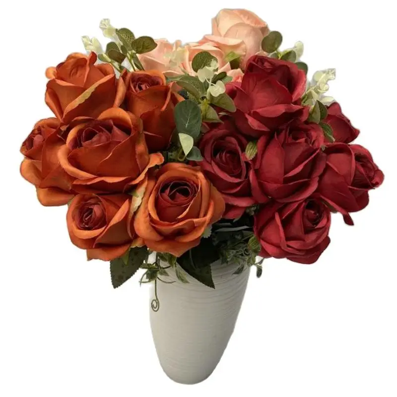 

Одна искусственная Осенняя роза (10 головок/бутон), длина 19 дюймов, имитация листа эвкалипта розы для центральных элементов свадьбы