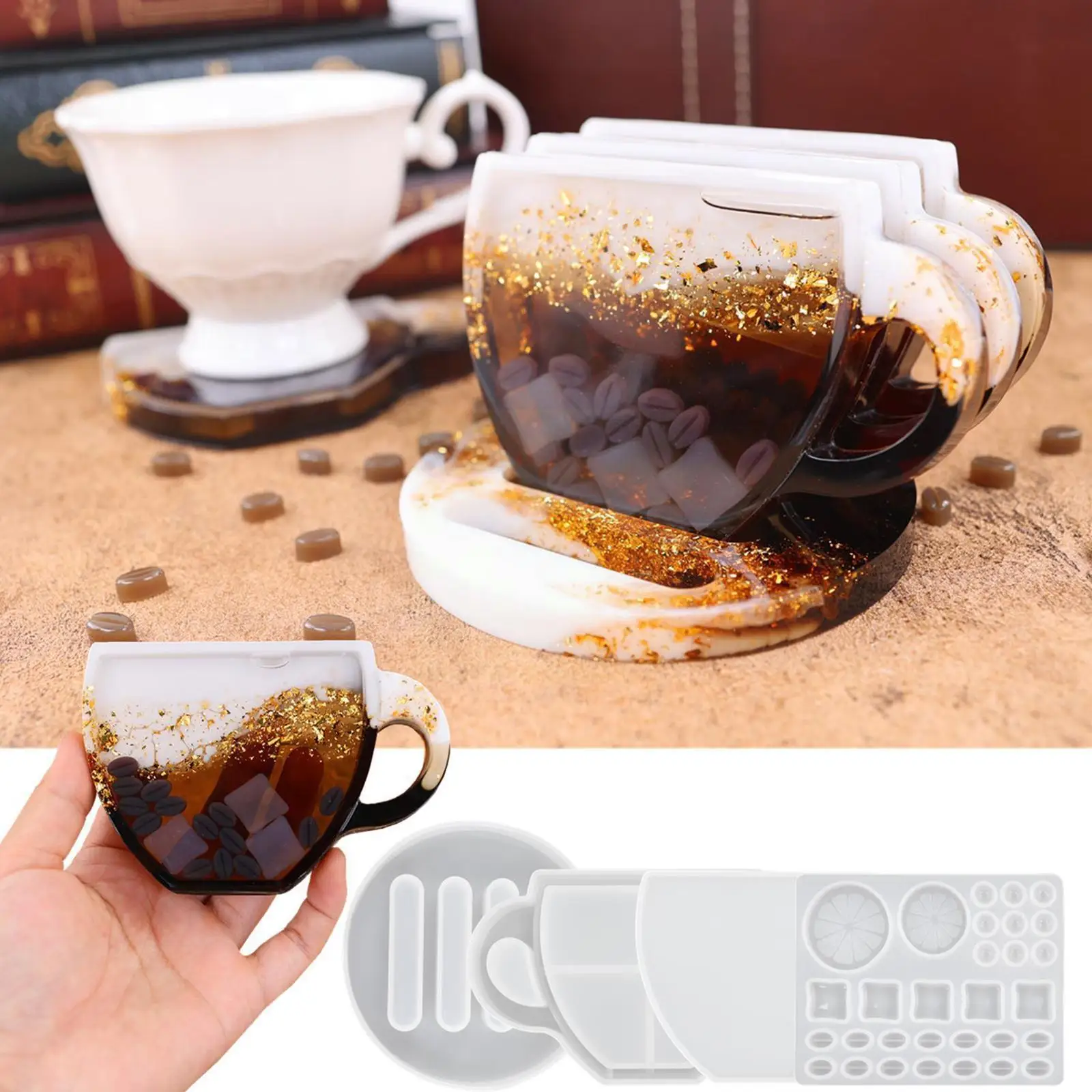 

Coffee Shape Coaster Silicone Mold Diy Epoxy Resin Resin Handmade Coaster Casting Crystal Mold Box Coasters Molds Storage Q3x8
