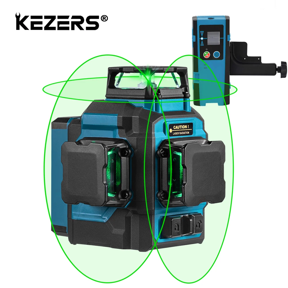 

KEZERS 12 Lines 3D Green Laser Level 360 nivel láser Osram Diodes Self-Leveling лазерный уровень with Receiver Detector
