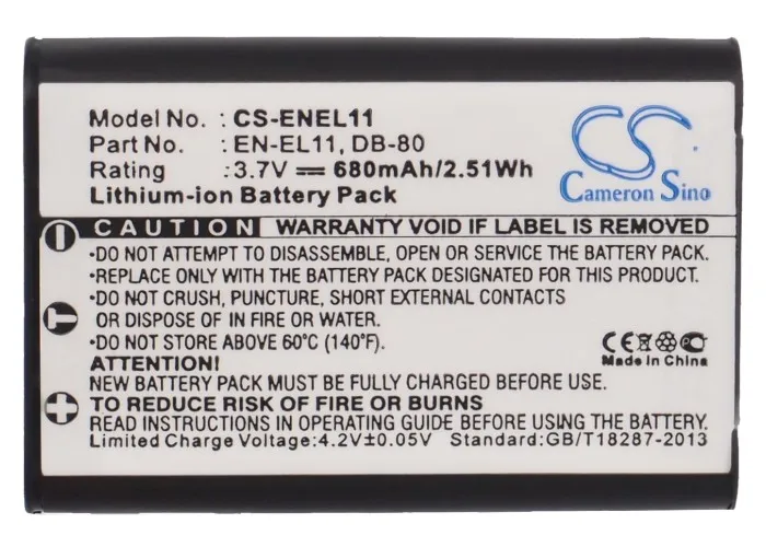 

Cameron Sino Camera Replacement Li-ion Battery 680mAh For DB-L70 RICOH Xacti DMX-E10, Xacti Free Tools
