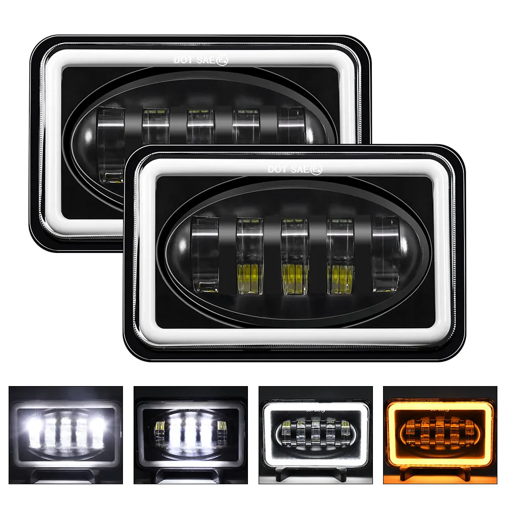 

5-дюймовый квадратный светодиодный налобный фонарь Wrangler JEEP Angel Eyes 150 Вт 25000LM DRL Turn Signa Truck Фара 6000K 3000K 12V 24V