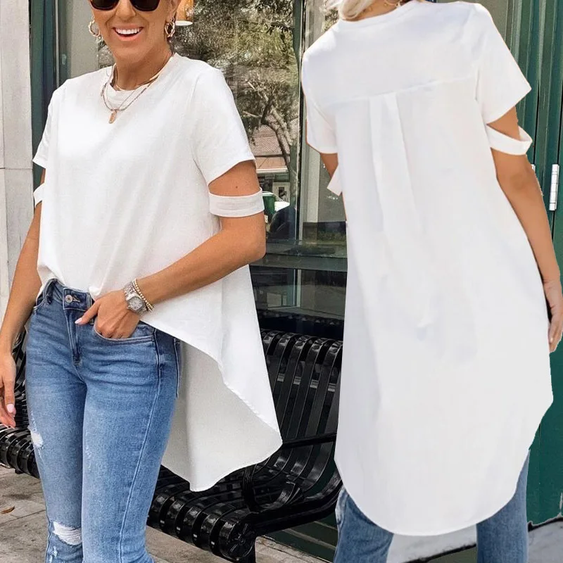 

Women Summer Fashion T Shirt O Neck Short Sleeve Irregular Tops T-Shirt Casual Tops Tees For Women