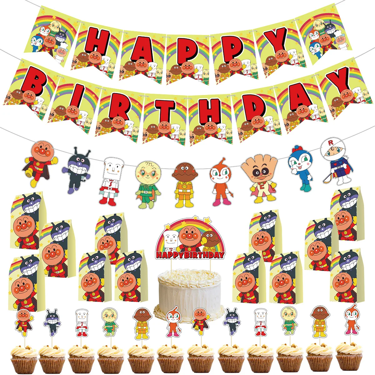 

27 шт./компл. японское аниме Anpanman тематическая вечеринка на день рождения декоративные принадлежности баннер для капкейков Топпер Подарочны...
