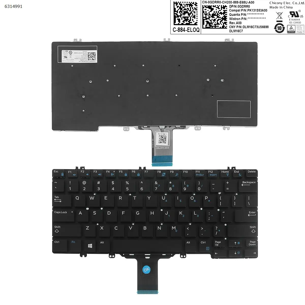 

Клавиатура US для ноутбука DELL e5280 e7280, Черная