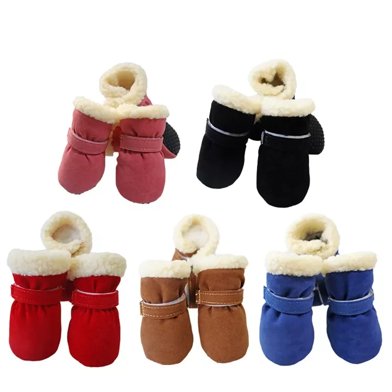 

4pcs/set Super Warm Pet Dog Cat Shoes Dog Boots Winter Puppy Cat Rain Snow Booties Footwear for Small Dogs Chihuahua Non-slip