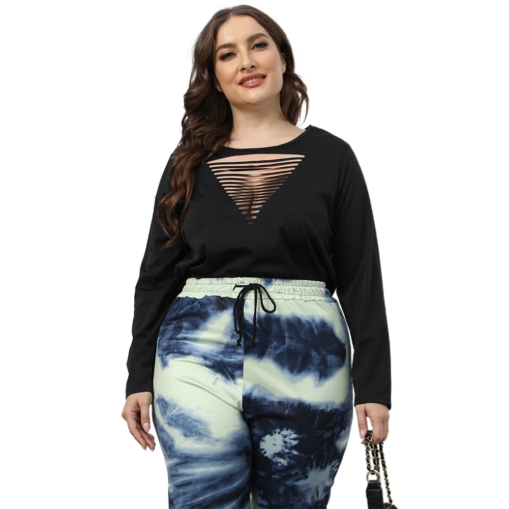 

Brand New Women Plus Size Hollow Out T Shirt Soild Tee Long Sleeve O Neck Bottomting Top Soft And Comfortable