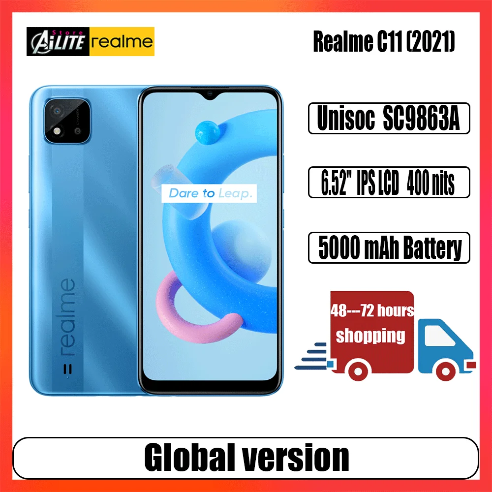 global version realme c11 2021 smartphone 2gb 32gb 6 5 large display 5mp front camera 5000mah battery mobile phone free global shipping