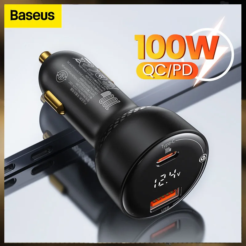 

Baseus 100W Car Charger Fast Charging PD PPS QC 3.0 Type C USB Dual Ports Auto Car Charger For iPhone For Samsung For Laptop