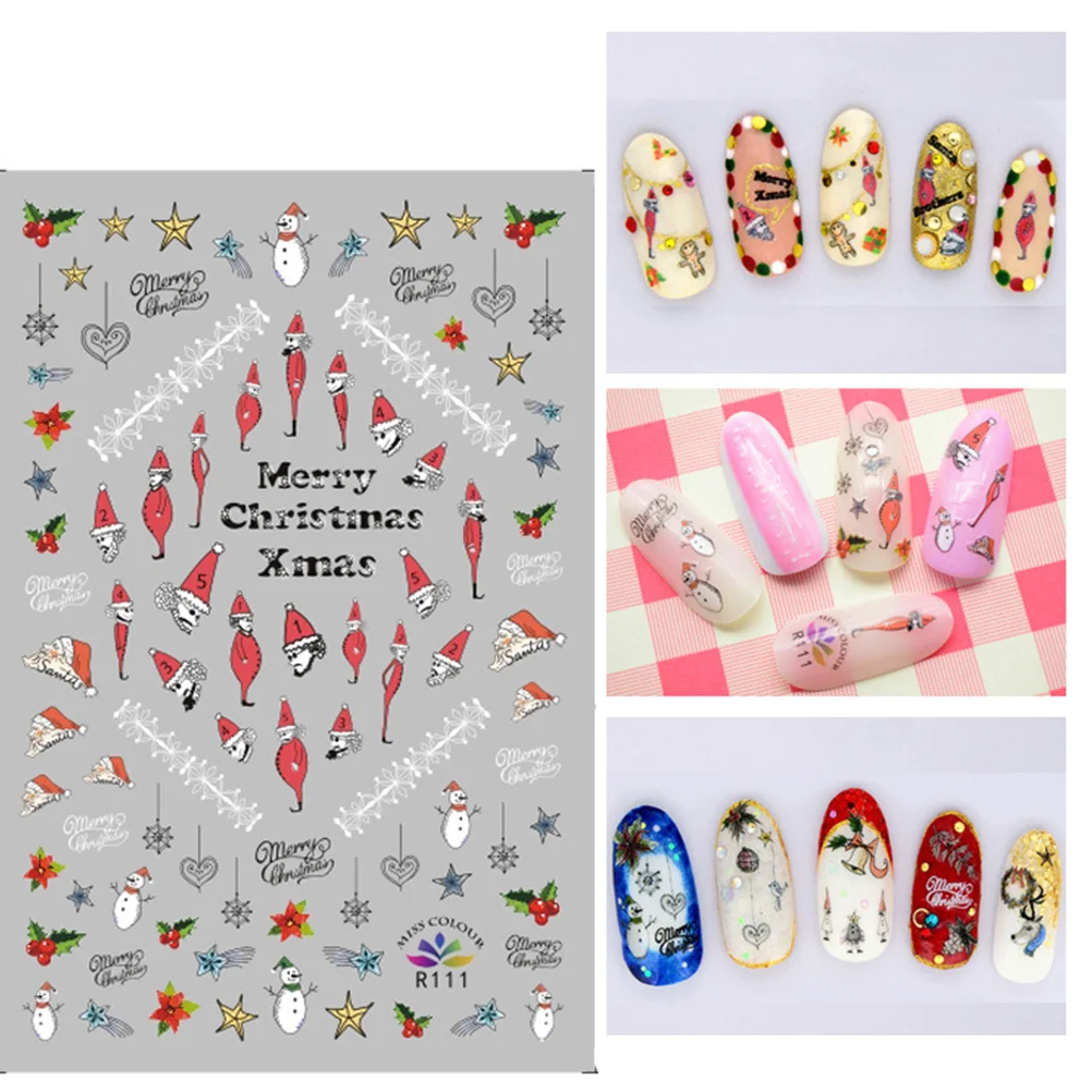 

Sheets Christmas Nail Decals, Snowman Deer Xmas Self- Adhesive Nail Stickers for