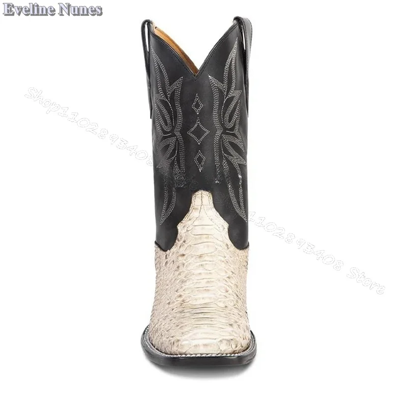 Мужские ковбойские ботинки с вышивкой темно-синие классические на высоком