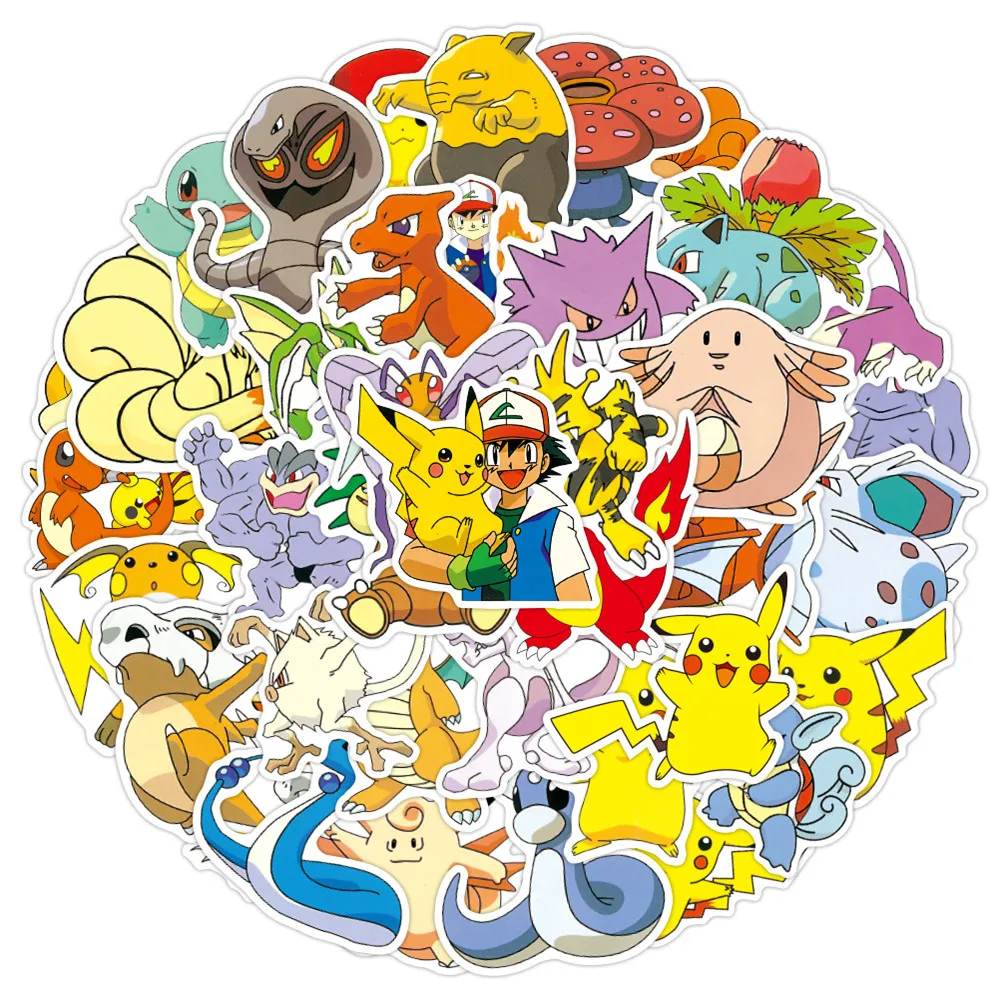 

50pcs/Set Pokemons Stickers For Luggage Skateboard Phone Laptop Moto Bicycle Wall Guitar DIY Kawaii Designer Waterproof Sticke