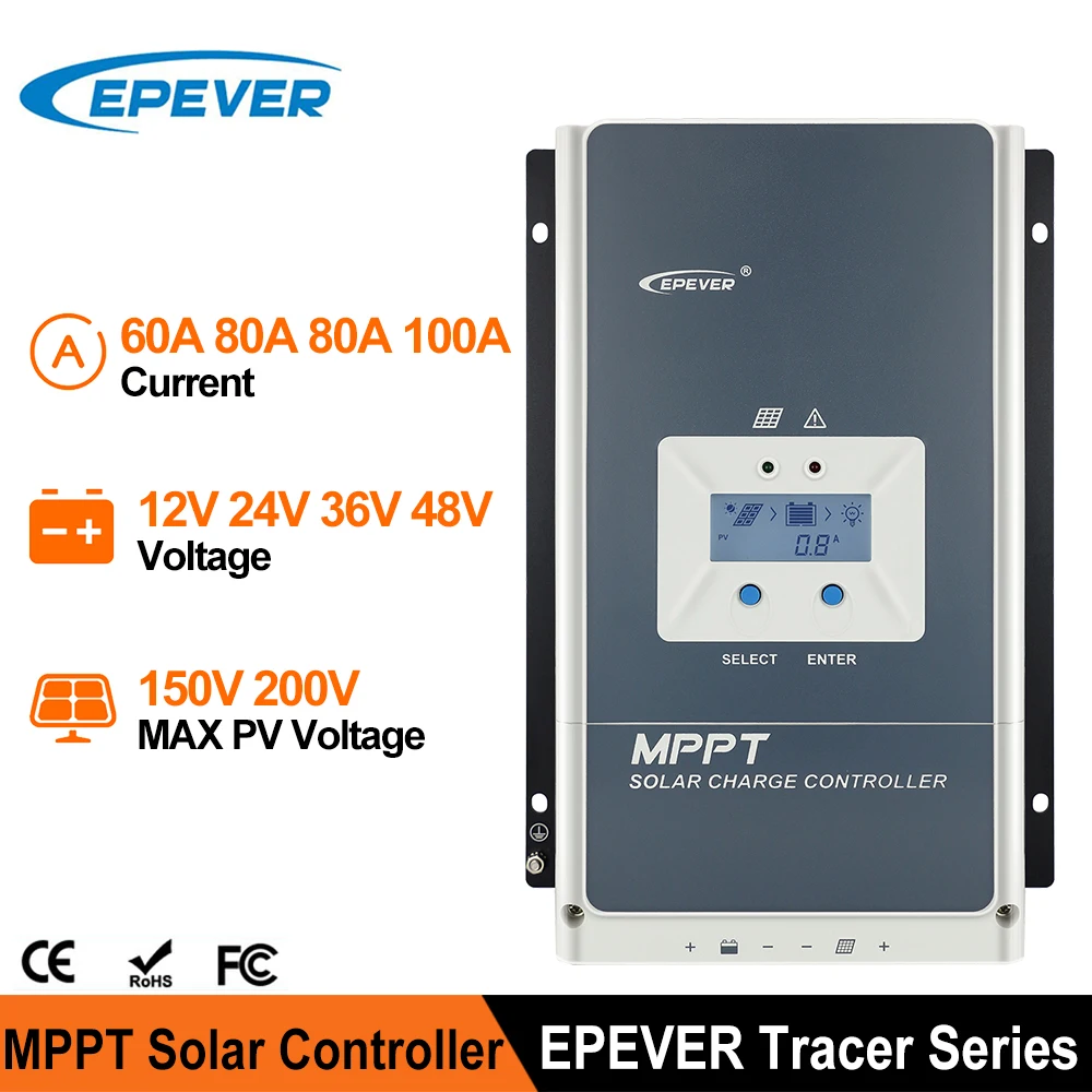 

EPEVER 100A 80A 60A 50A MPPT Solar Charge Controller 12/24/36/48V Auto Battery Regulator Max Panel PV 150V 200V Tracer AN Series