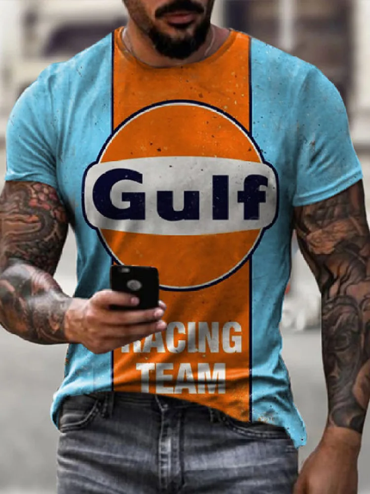 

2022 High Quality Summer Men's short sleeve Gulf logo t-shirt Printed O-Neck Cotton Comfortable casual Men's T-shirt