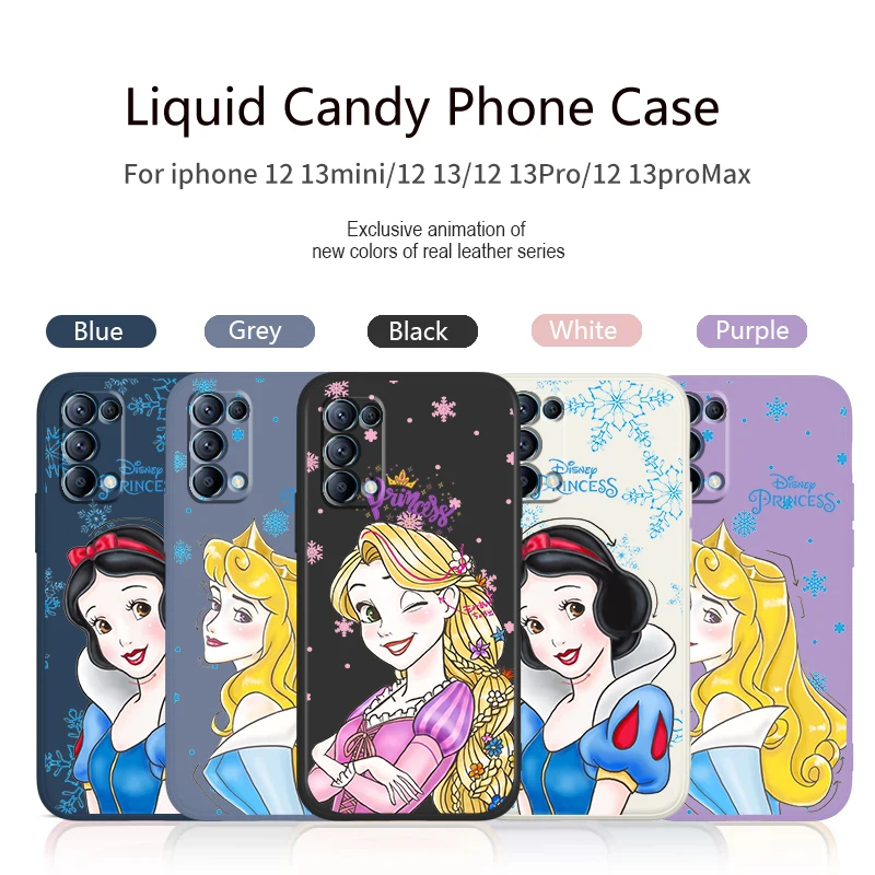 

Disney Princess Beautiful Phone Case For OPPO Find X5 X3 X2 neo Pro Lite A5 A9 2020 A53S 4G 5G Liquid Rope Candy Color Cover