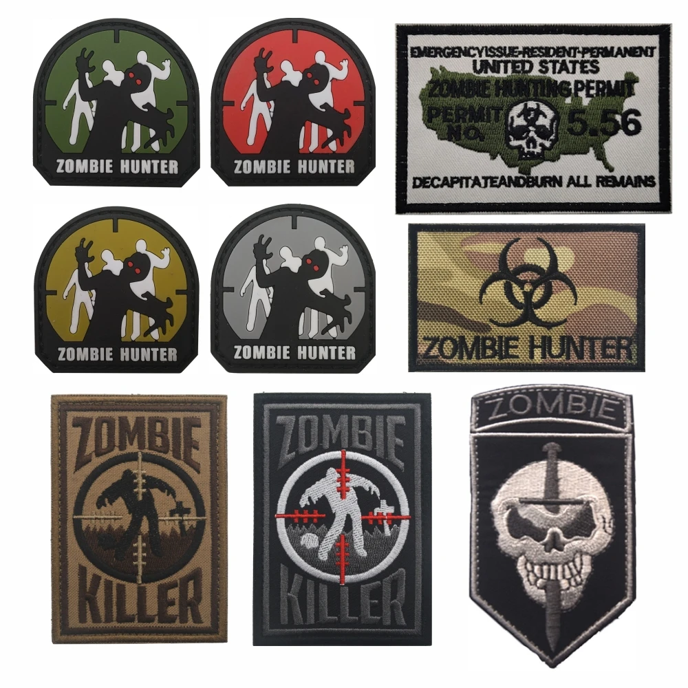 

Zombie Hunter Embroideried and PVC Patch Armband Badge Applique Embellishment MIlitary Tactical Skull Embroidery Patches