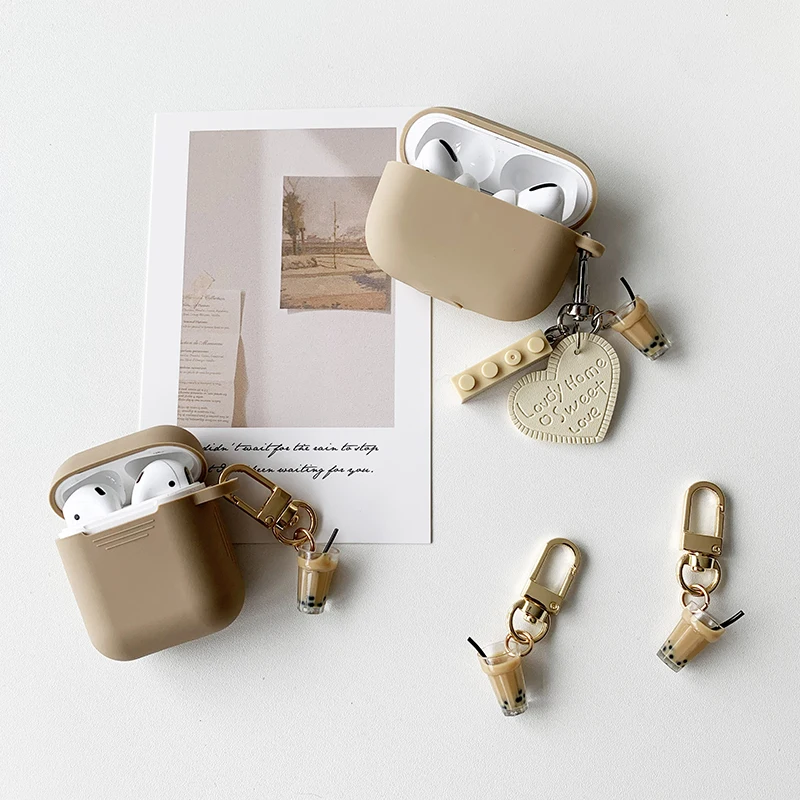 

Milk tea bottle ornaments Key ring Silicone Case for Airpods 1 2 Pro 3 Accessories Case Protective Cover Bag Box Earphone Case