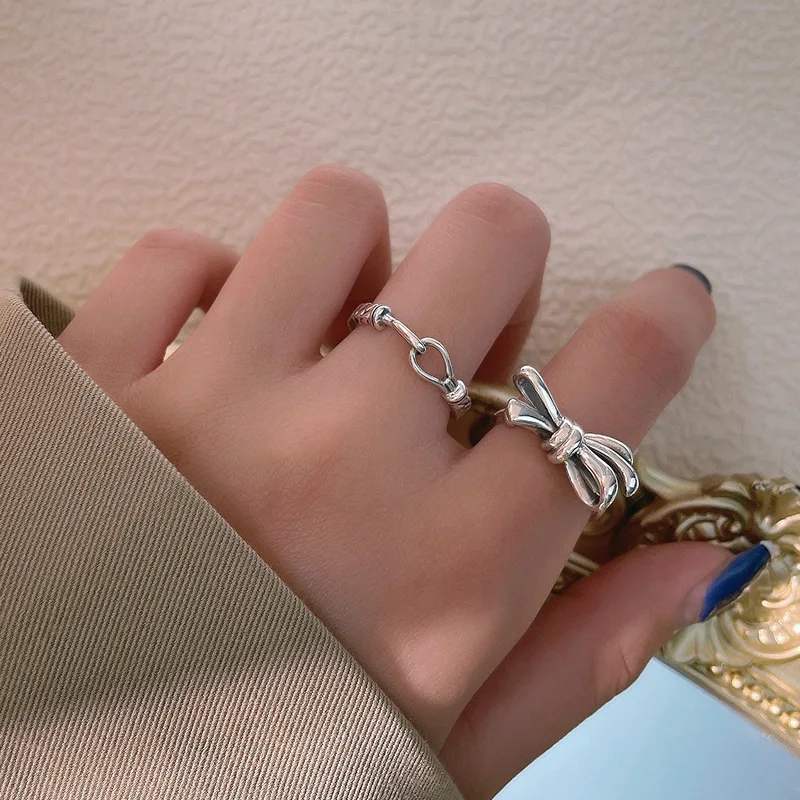 

New Elegant Real 925 Sterling Silver Bowknot Rings For Women Fine Jewelry 2022 Retro Woman's Ring Gifts Finger Accessories