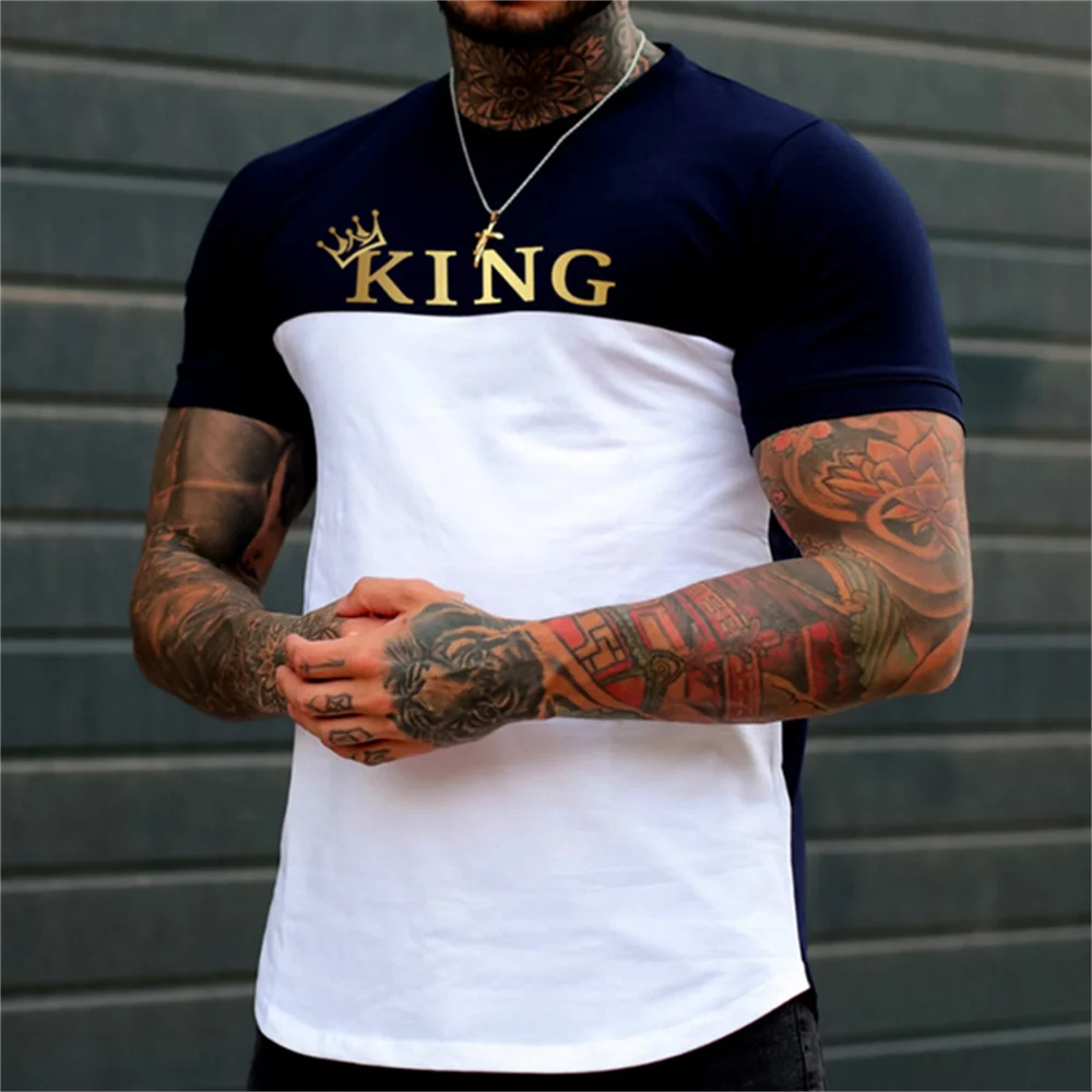 

T-shirt For Men Letter King O-neck Men' Top Daily Casual Clothing Vintage Sportswear Loose Oversized Clothes Trend Short Sleeves